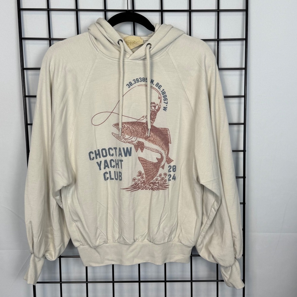 Judith March Hoodie Womens XS Cream‎ Choctaw Yacht Club Cozy Sweatshirt Graphic